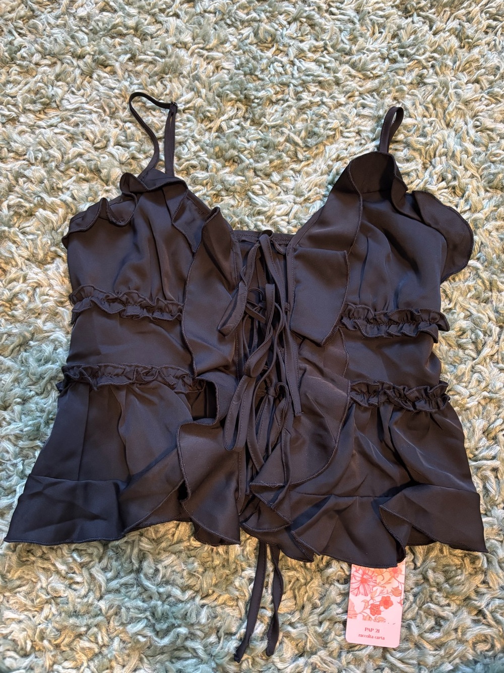 🖤NWT Black Tie Front Ruffle Layered Tank Top